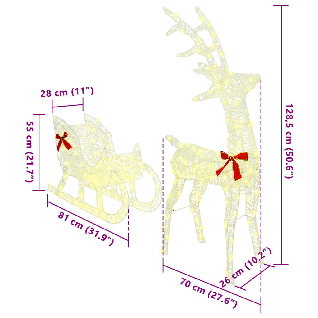 Rentier Zieh Schlitten Warmweiß 70 x 26 x 128,5 cm Acryl