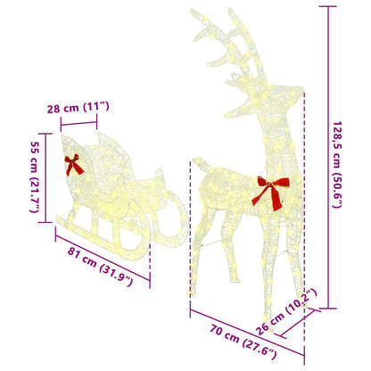Rentier Zieh Schlitten Warmweiß 70 x 26 x 128,5 cm Acryl