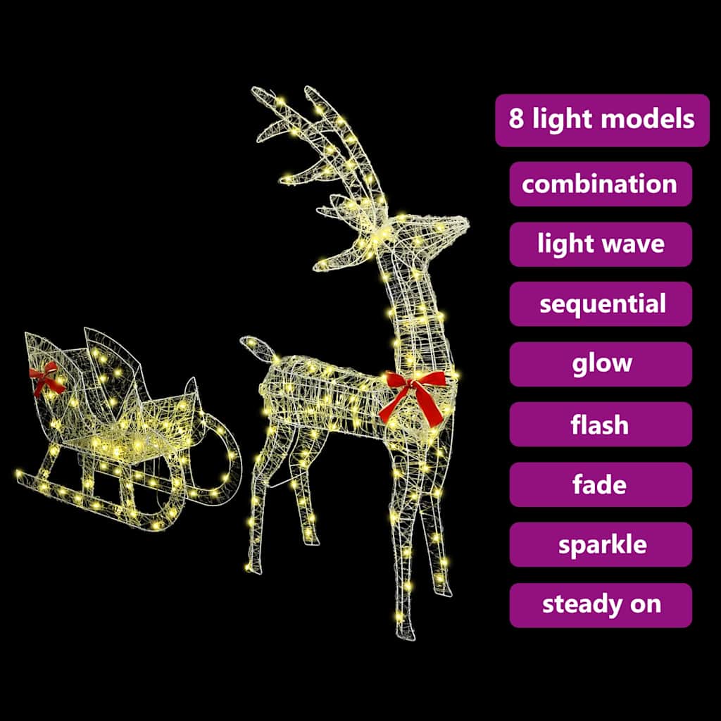 Rentier Zieh Schlitten Warmweiß 70 x 26 x 128,5 cm Acryl