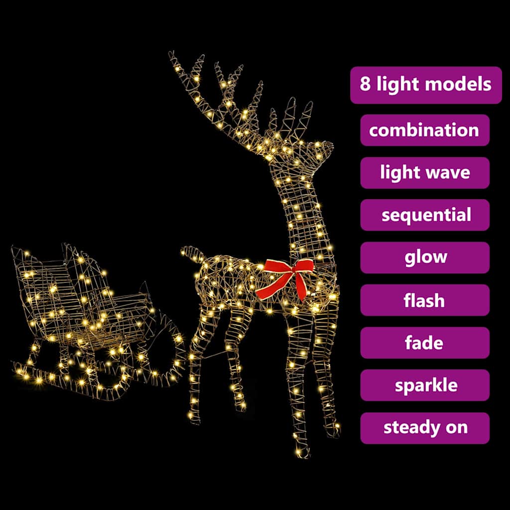 Rentier Zieh Schlitten Warmweiß 70 x 26 x 128,5 cm Rattan