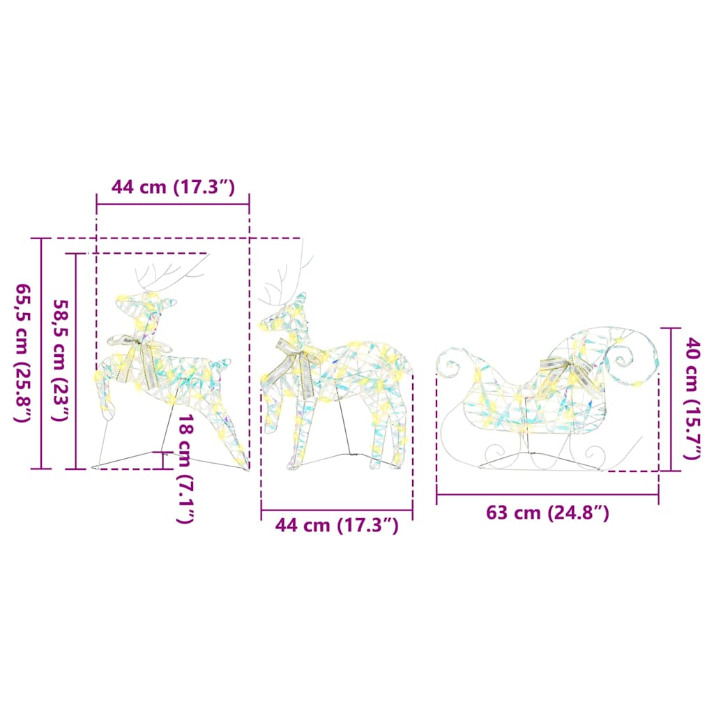LED Rentiere mit 60 LEDs 3 pcs Warmes Weiß PET