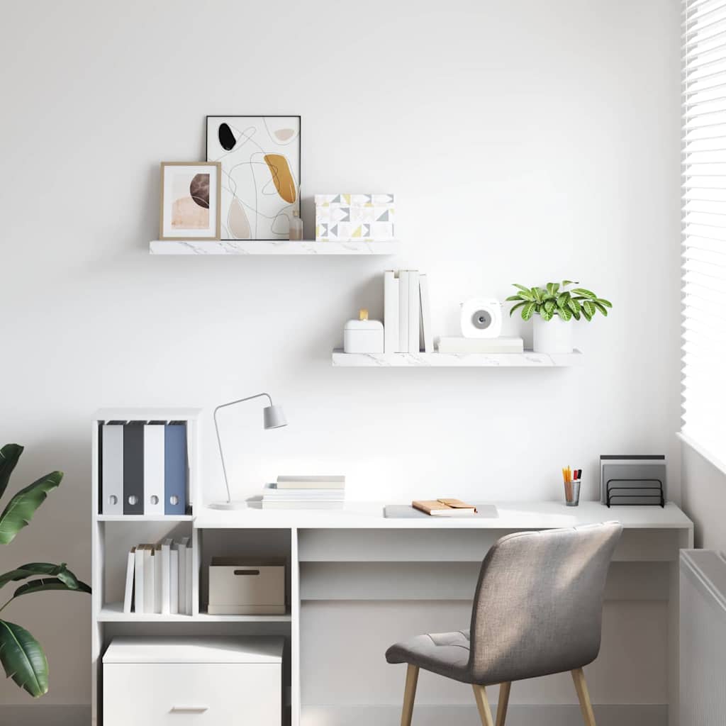 Wandregal 2 pcs Weiß Marmor 80 x 23,5 x 4 cm Holzwerkstoff