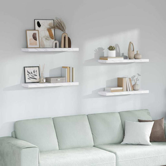 Wandregal 4 pcs Weiß Marmor 90 x 23,5 x 4 cm Holzwerkstoff