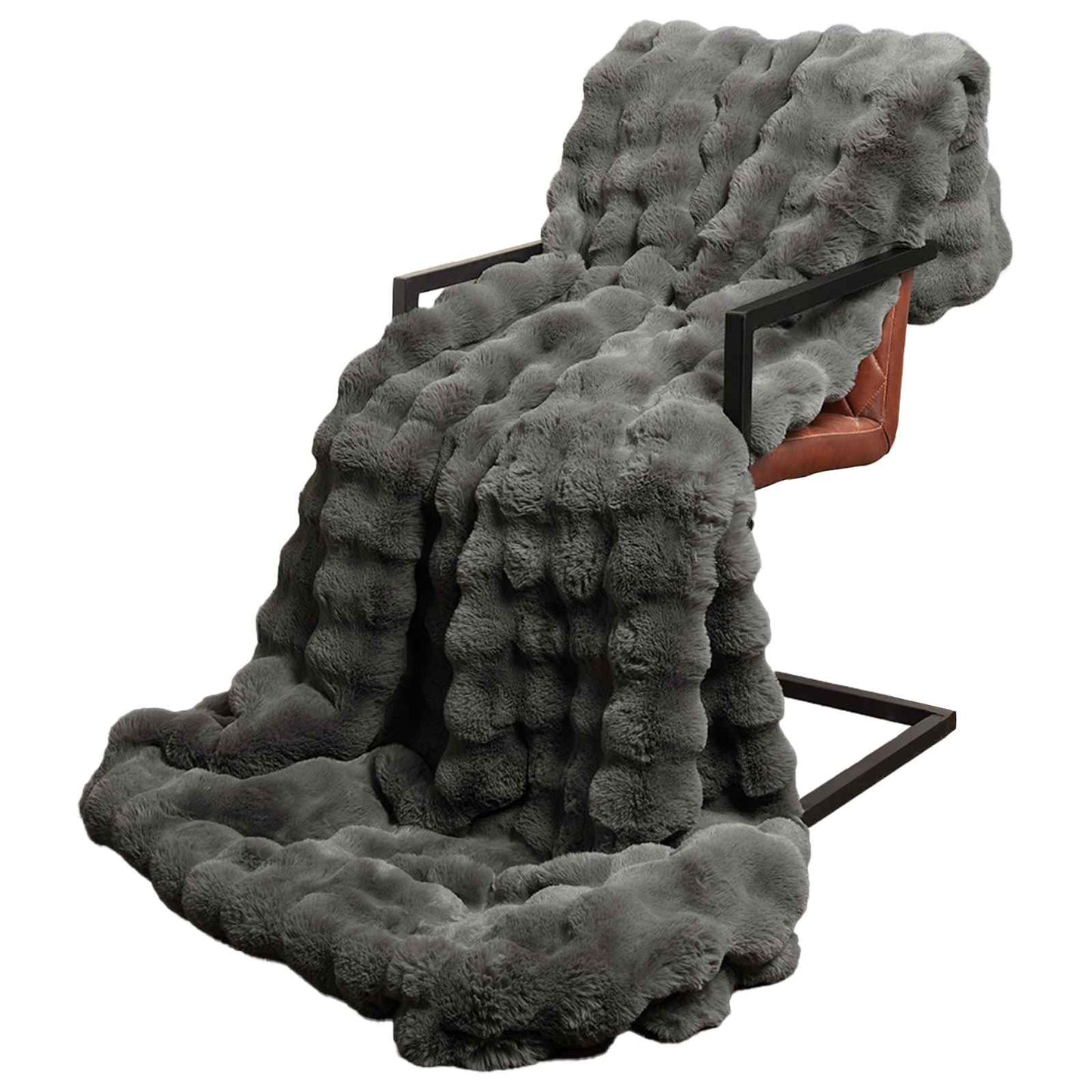 Kunstfell Kaninchenfell Decke Dunkelgrau 130 x 150 cm Polyester