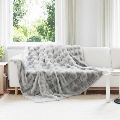 Kunstfell Kaninchenfell Decke Grau 220 x 240 cm Polyester