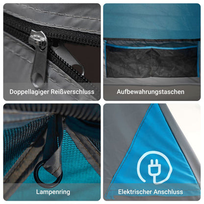 Campingzelt mit Vorzelt 4 Personen Blau Wasserdicht