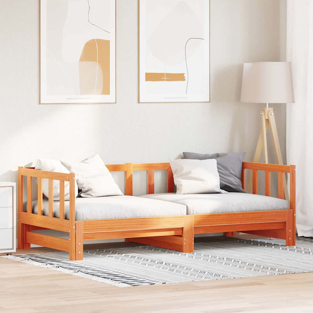 Tagesbett mit Ausziehbett Wachsbraun 203,5 x 184 x 66 cm