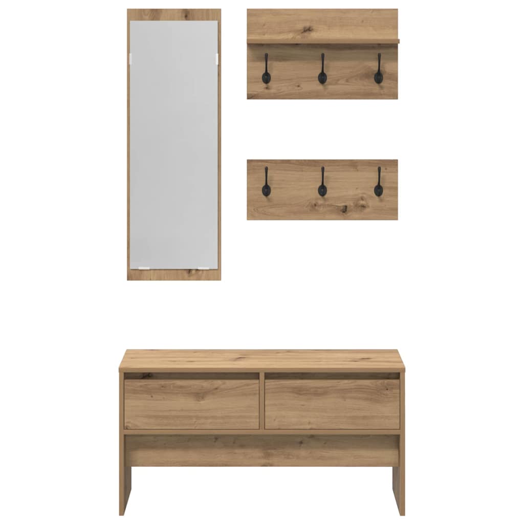 Flurmöbel-Set mit Regal 4 pcs Kunsthandwerk Eiche Holzwerkstoff