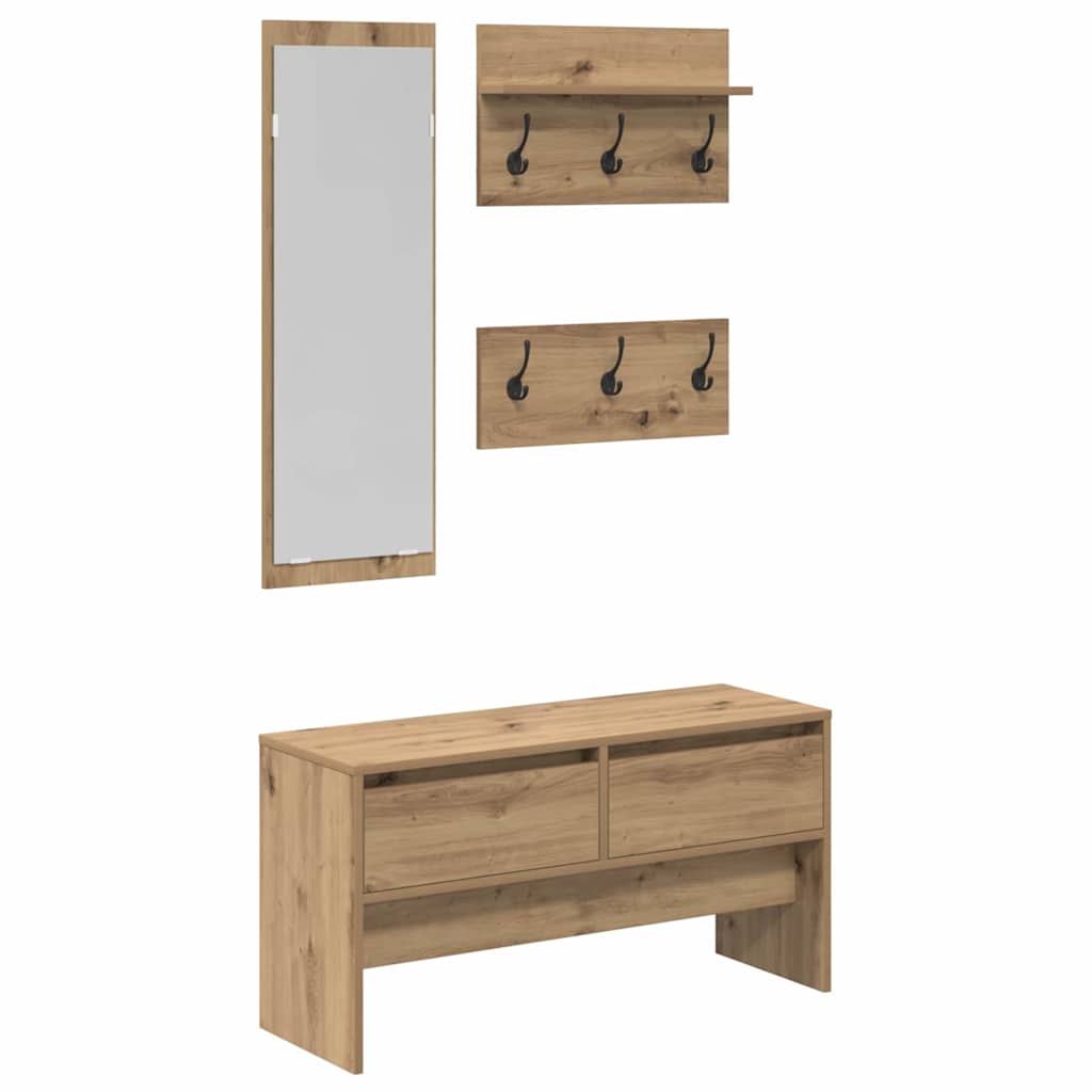 Flurmöbel-Set mit Regal 4 pcs Kunsthandwerk Eiche Holzwerkstoff