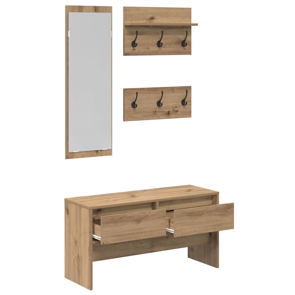 Flurmöbel-Set mit Regal 4 pcs Kunsthandwerk Eiche Holzwerkstoff