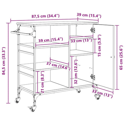 Küchentrolley Schwarz Eichen-Optik 87,5 x 39 x 84,5 cm