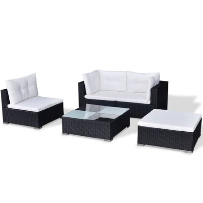 5-tlg. Garten-Lounge-Set mit Kissen Poly Rattan Schwarz