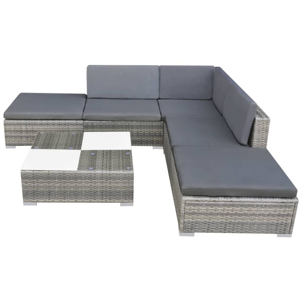 6-tlg. Garten-Lounge-Set mit Kissen Poly Rattan Grau