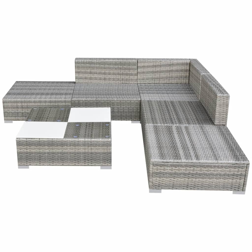 6-tlg. Garten-Lounge-Set mit Kissen Poly Rattan Grau