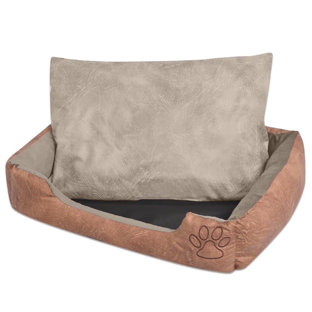 Hundebett mit Kissen PU Kunstleder Größe L Beige