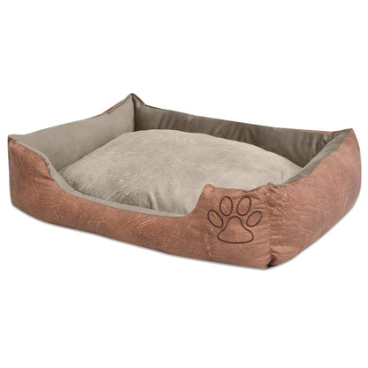 Hundebett mit Kissen PU Kunstleder Größe L Beige