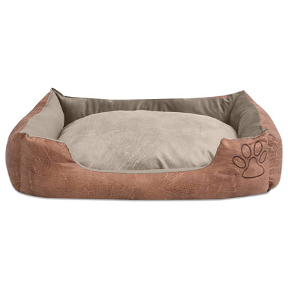 Hundebett mit Kissen PU Kunstleder Größe L Beige