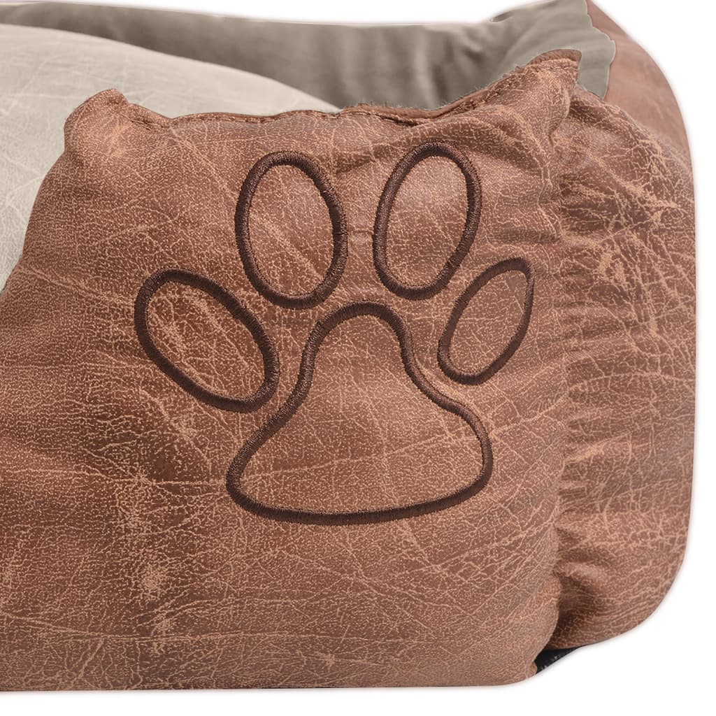 Hundebett mit Kissen PU Kunstleder Größe L Beige