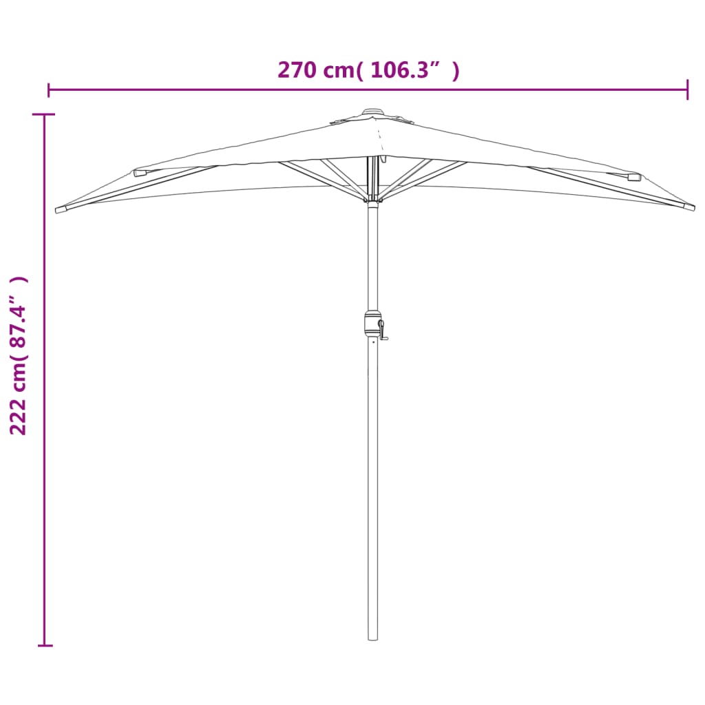 Balkon-Sonnenschirm mit Alu-Mast Anthrazit 270x144 cm Halbrund