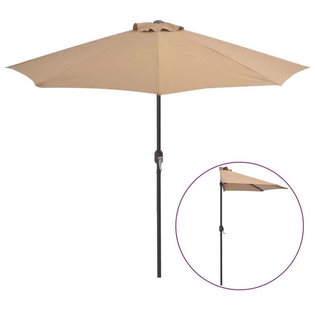 Balkon-Sonnenschirm mit Alu-Mast Taupe 270x144 cm Halbrund