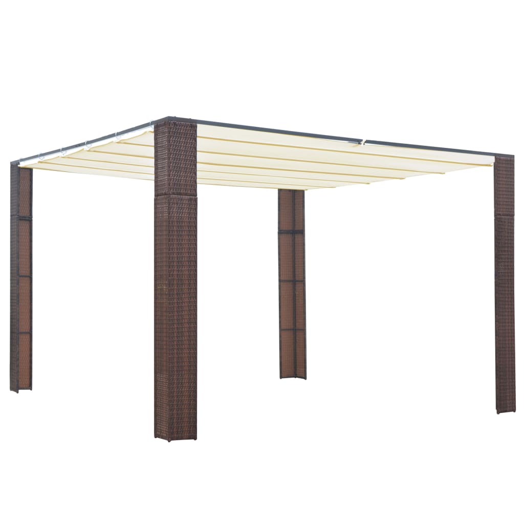 Pavillon mit Dach Poly Rattan 300x300x200 cm Braun und Creme