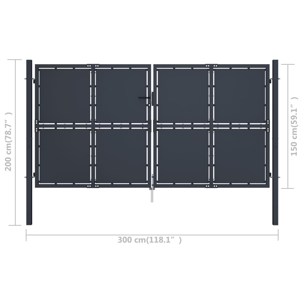 Gartentor Stahl 300 x 150 cm Anthrazit