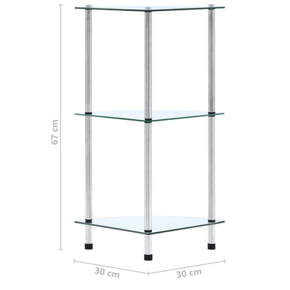 Regal mit 3 Ablagen Transparent 30x30x67 cm Hartglas
