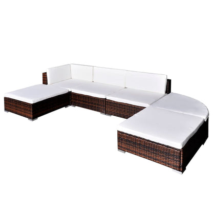 6-tlg. Garten-Lounge-Set mit Kissen Poly Rattan Braun