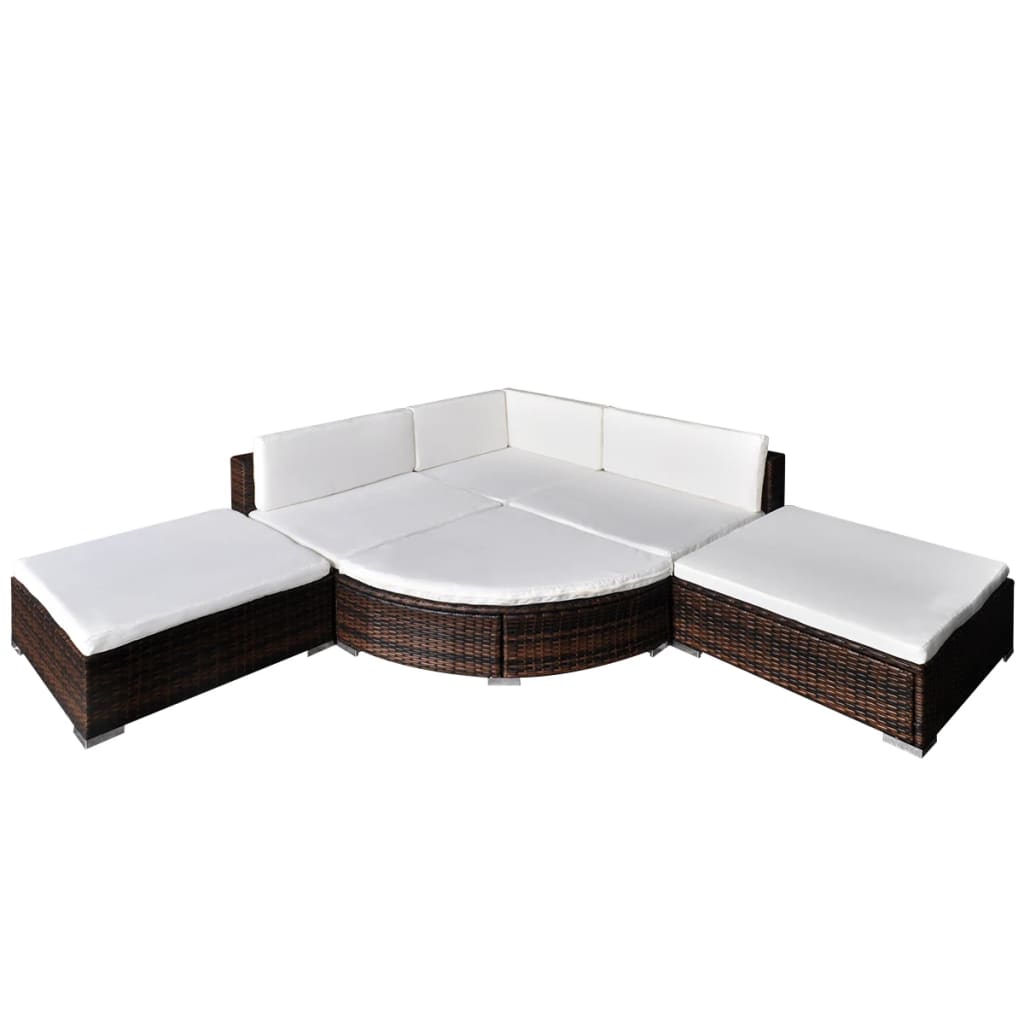 6-tlg. Garten-Lounge-Set mit Kissen Poly Rattan Braun