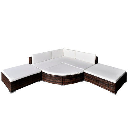 6-tlg. Garten-Lounge-Set mit Kissen Poly Rattan Braun