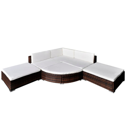 6-tlg. Garten-Lounge-Set mit Kissen Poly Rattan Braun