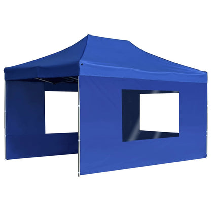 Profi-Partyzelt Faltbar mit Wänden Aluminium 4,5x3 m Blau