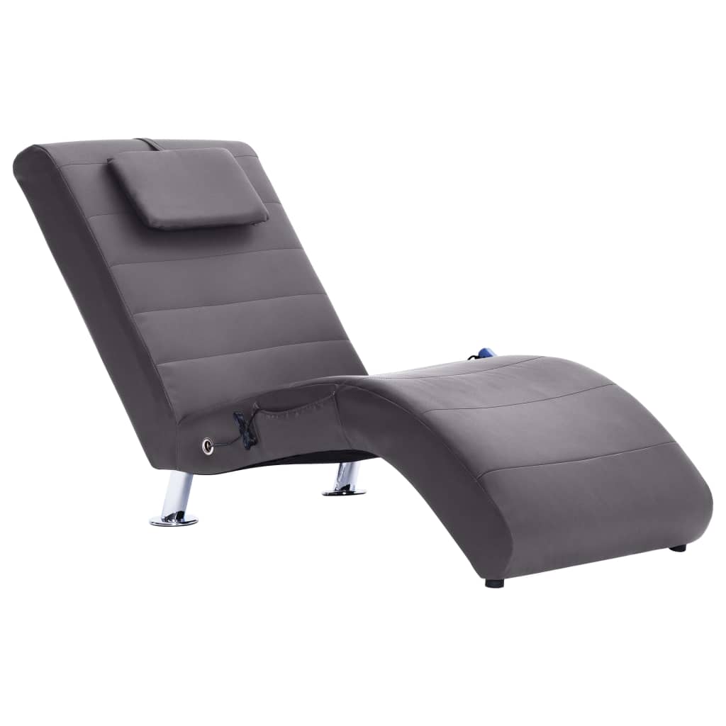 Massage Chaiselongue mit Kissen Grau Kunstleder