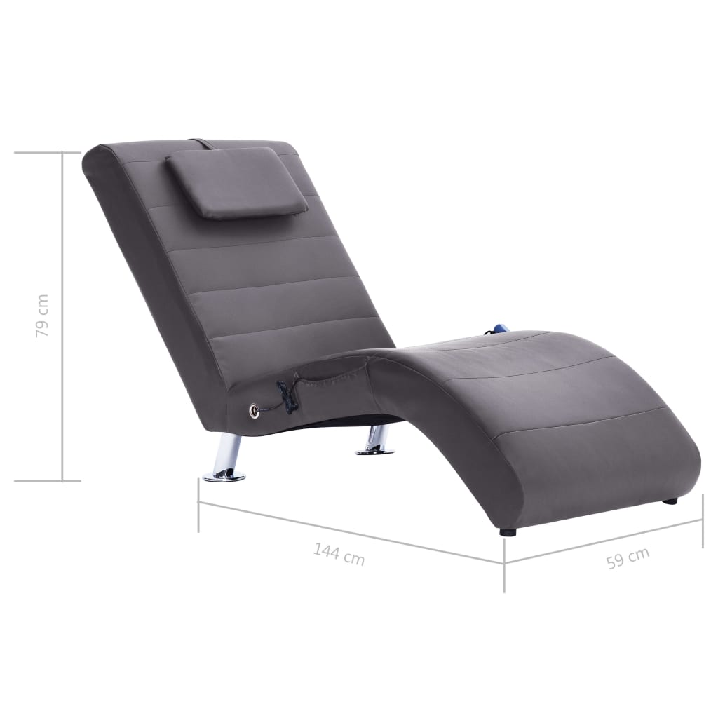 Massage Chaiselongue mit Kissen Grau Kunstleder