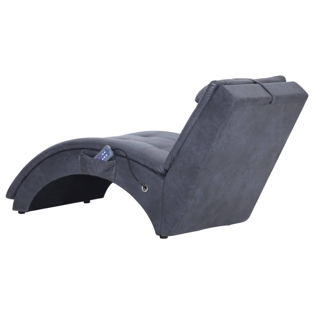 Massage Chaiselongue mit Kissen Grau Wildleder-Optik