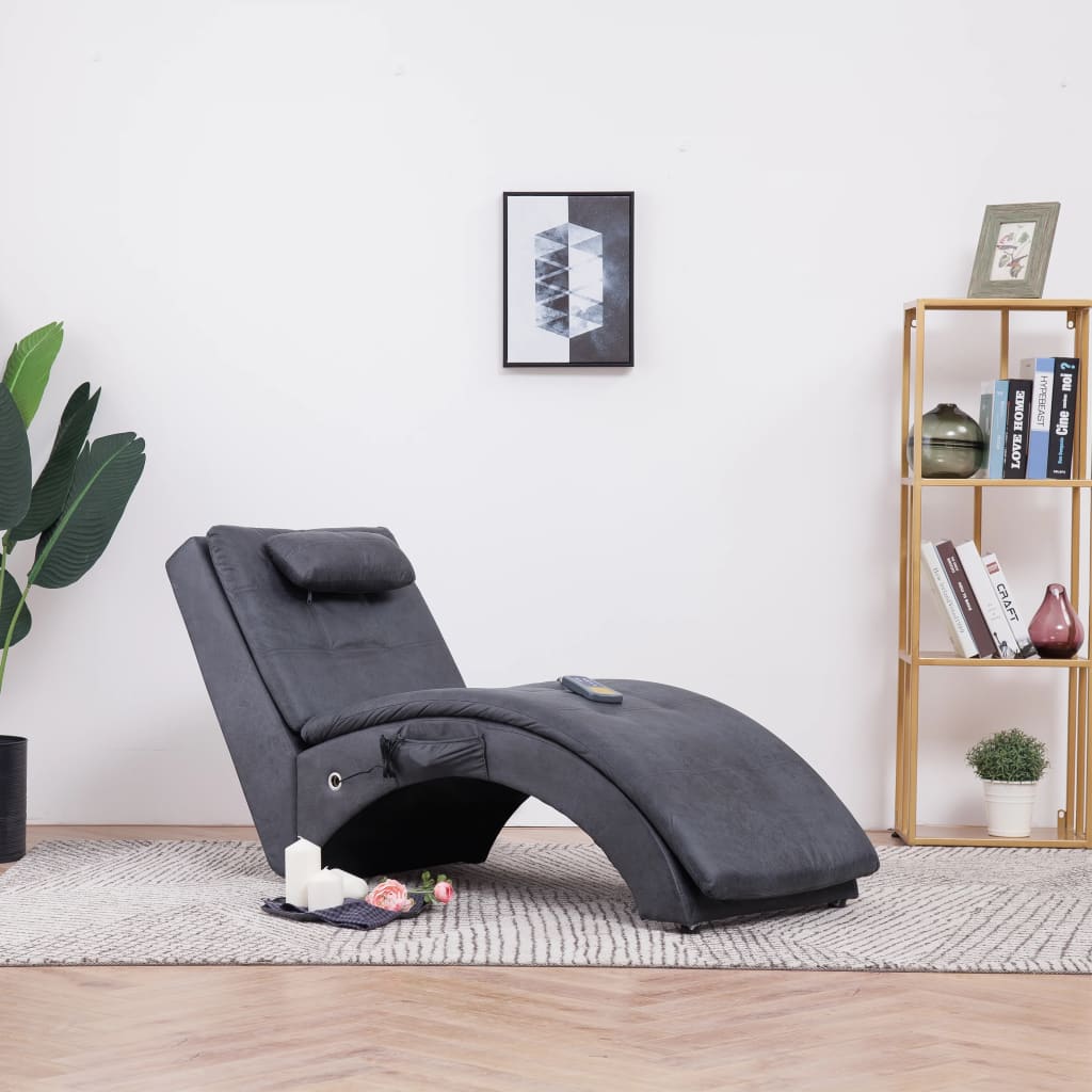 Massage Chaiselongue mit Kissen Grau Wildleder-Optik