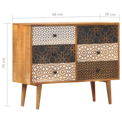 vidaXL Sideboard mit Druckmustern 90×30×70 cm Massivholz Mango