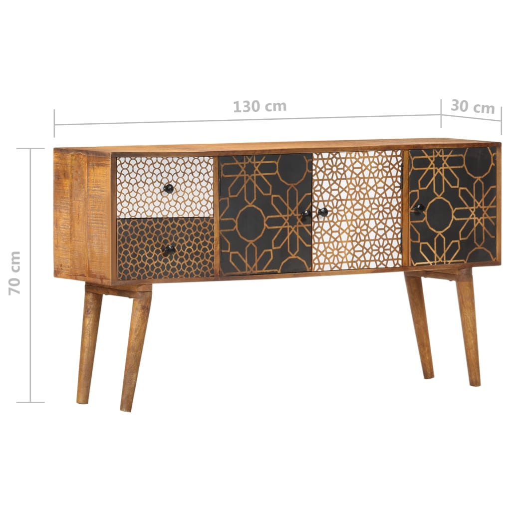 vidaXL Sideboard mit Druckmustern 130x30x70 cm Massivholz Mango