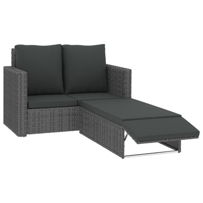 2-tlg. Garten-Lounge-Set mit Kissen Poly Rattan Grau