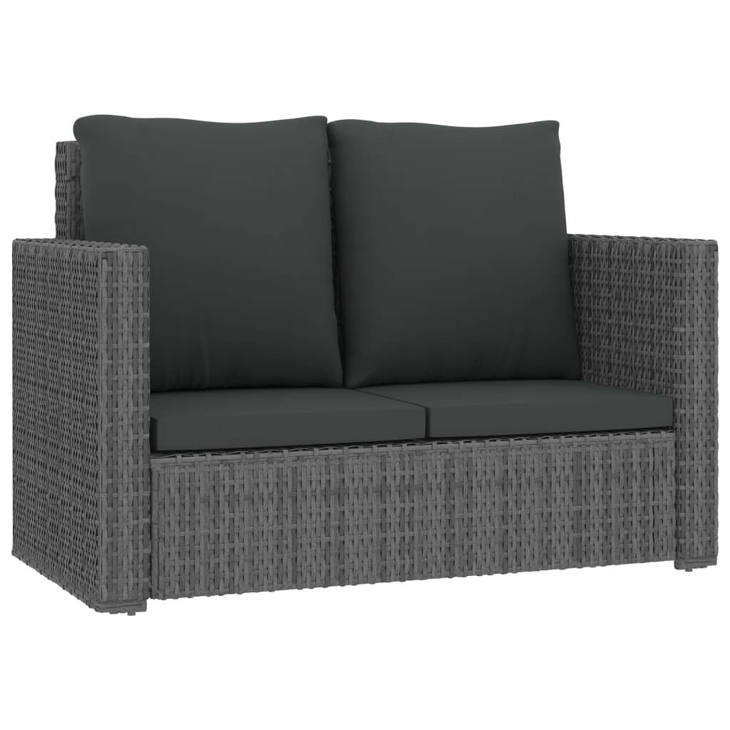 2-tlg. Garten-Lounge-Set mit Kissen Poly Rattan Grau
