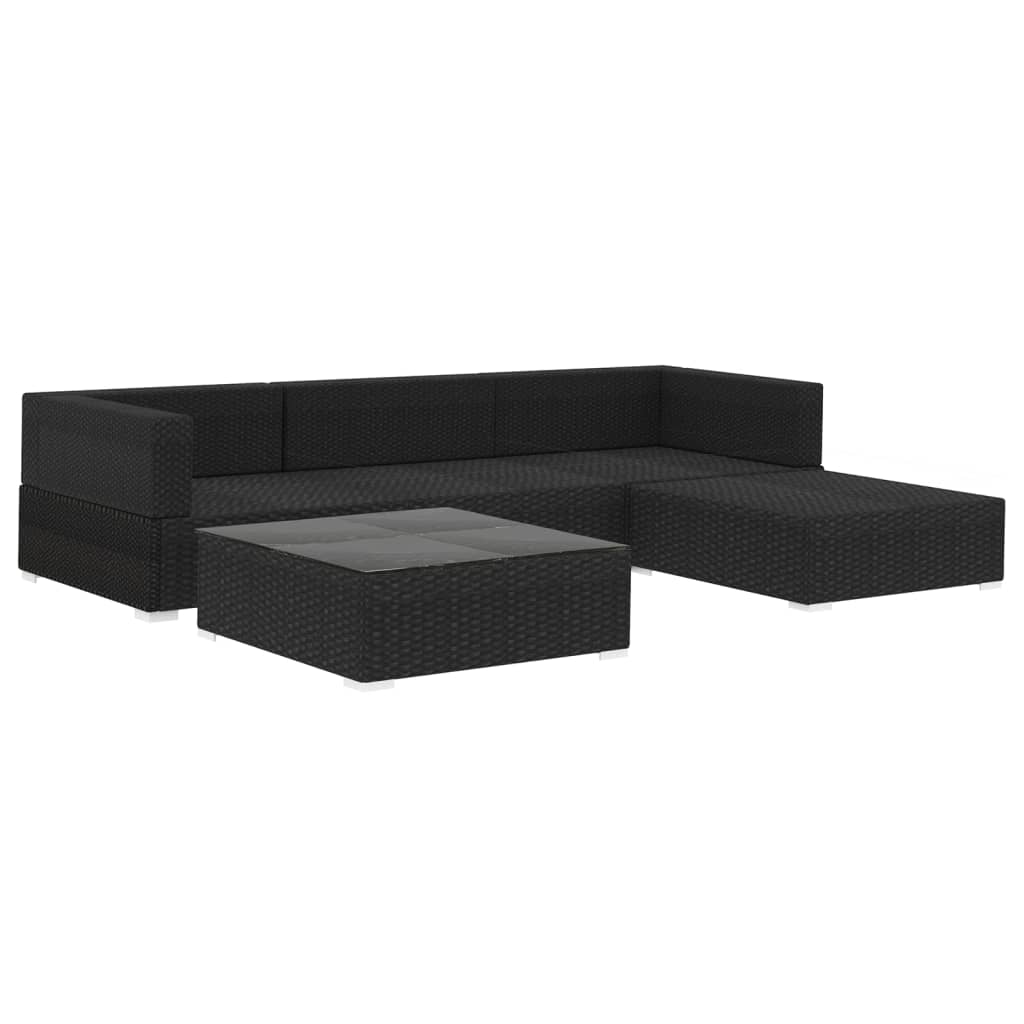 5-tlg. Garten-Lounge-Set mit Kissen Poly Rattan Schwarz