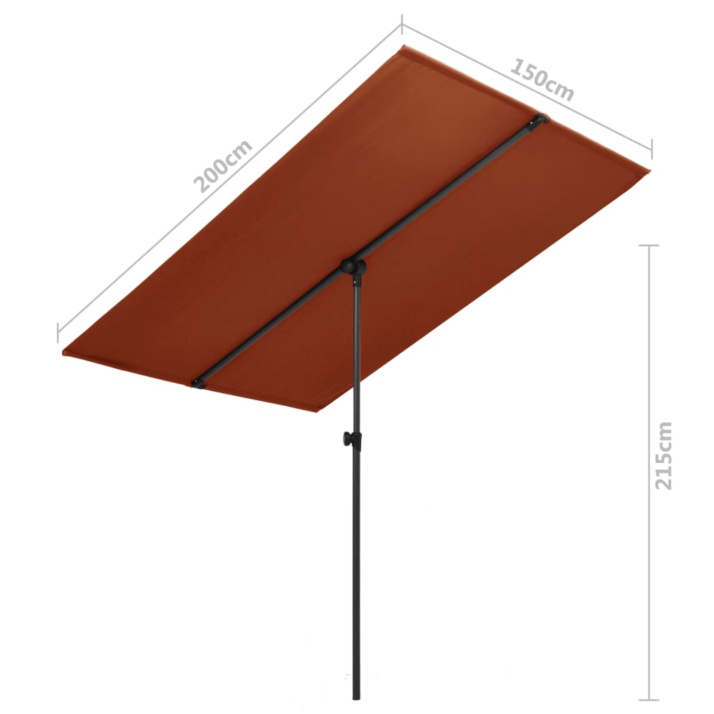 vidaXL Sonnenschirm mit Aluminium-Mast 2x1,5 m Terrakotta