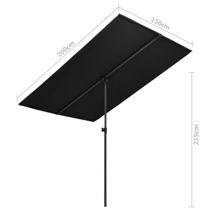 Sonnenschirm mit Aluminium-Mast 2x1,5 m Schwarz