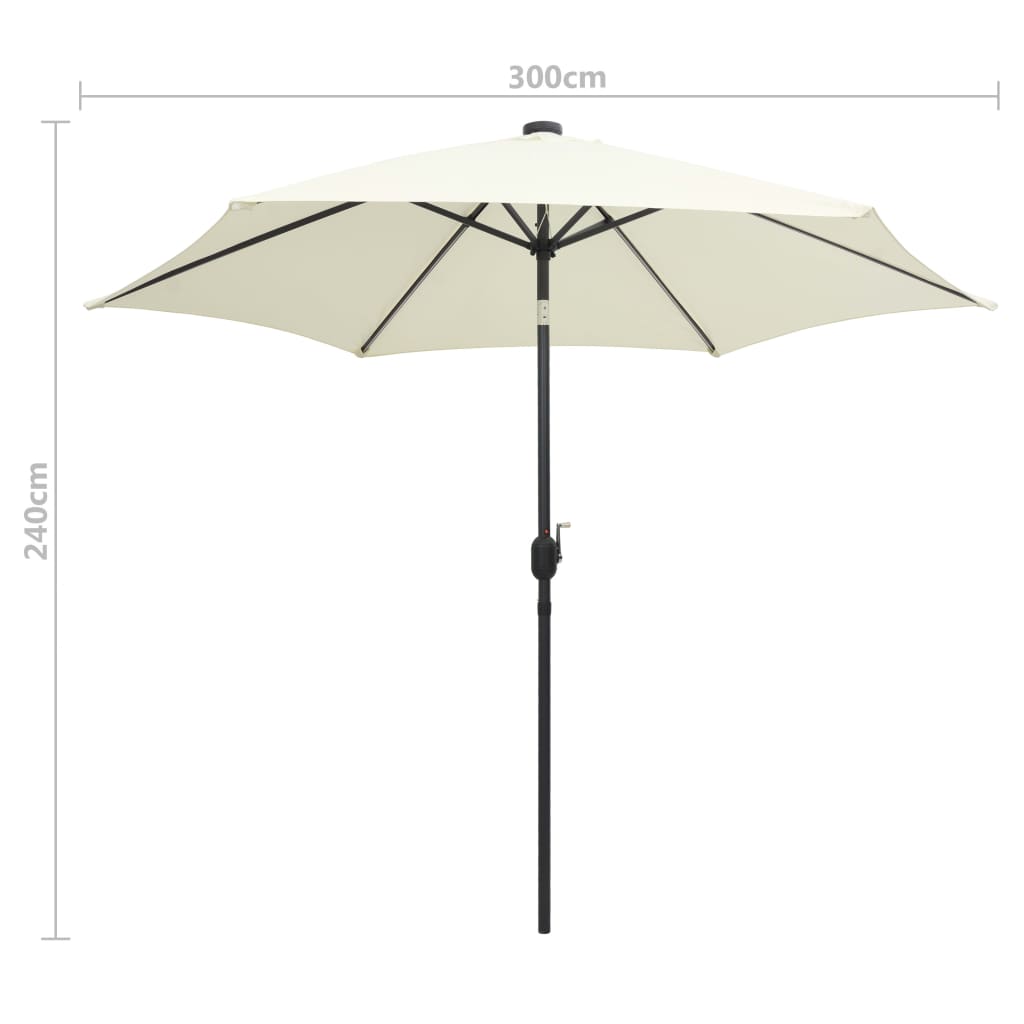 vidaXL Sonnenschirm mit LED-Beleuchtung und Alu-Mast 300 cm Sandweiß