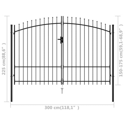 Zauntor Doppelflügel mit Speerspitzen Stahl 3 x 1,75 m Schwarz