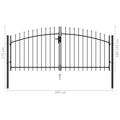 Zauntor Doppelflügel mit Speerspitzen Stahl 3 x 1,25 m Schwarz