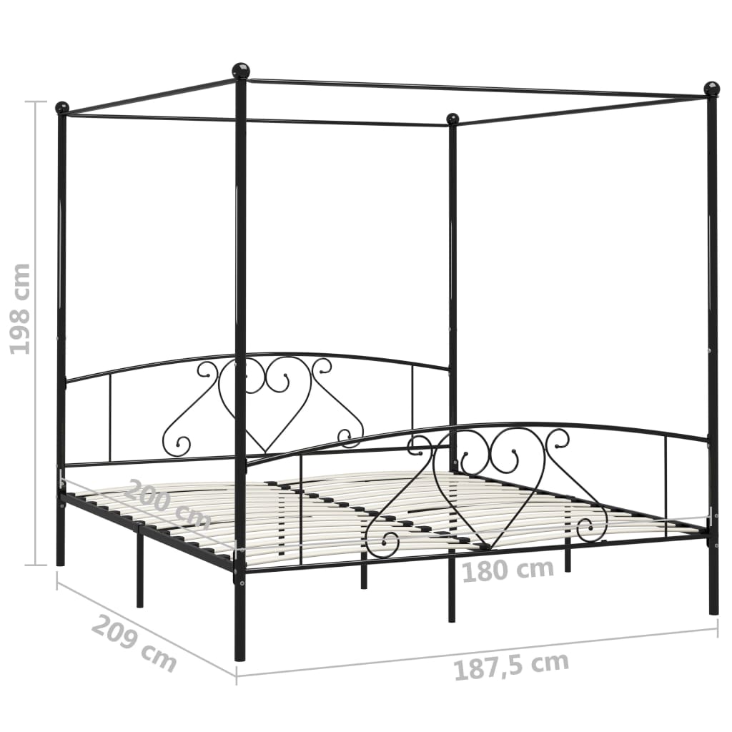 Himmelbett-Gestell Schwarz Metall 180 x 200 cm