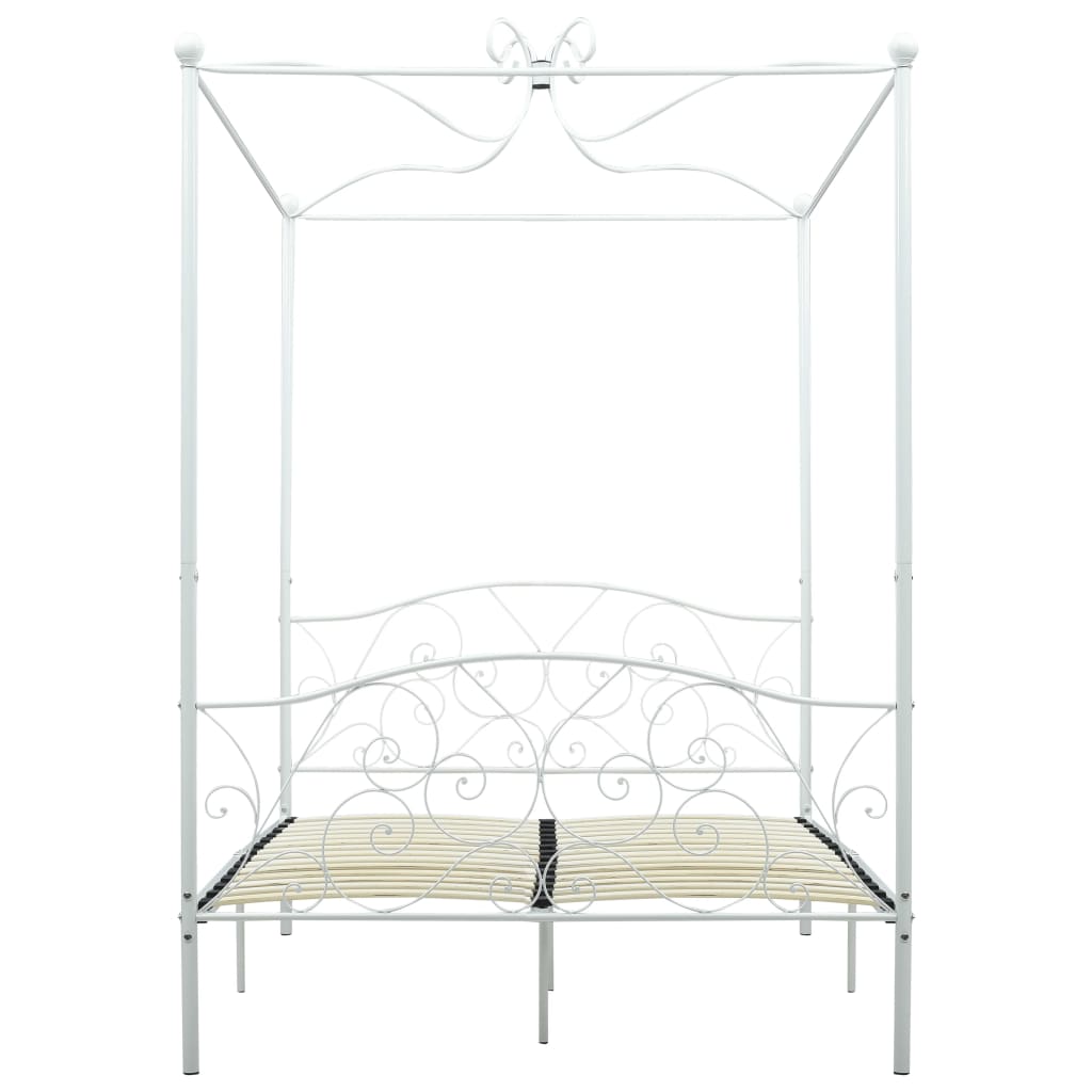 Himmelbett-Gestell Weiß Metall 140 x 200 cm