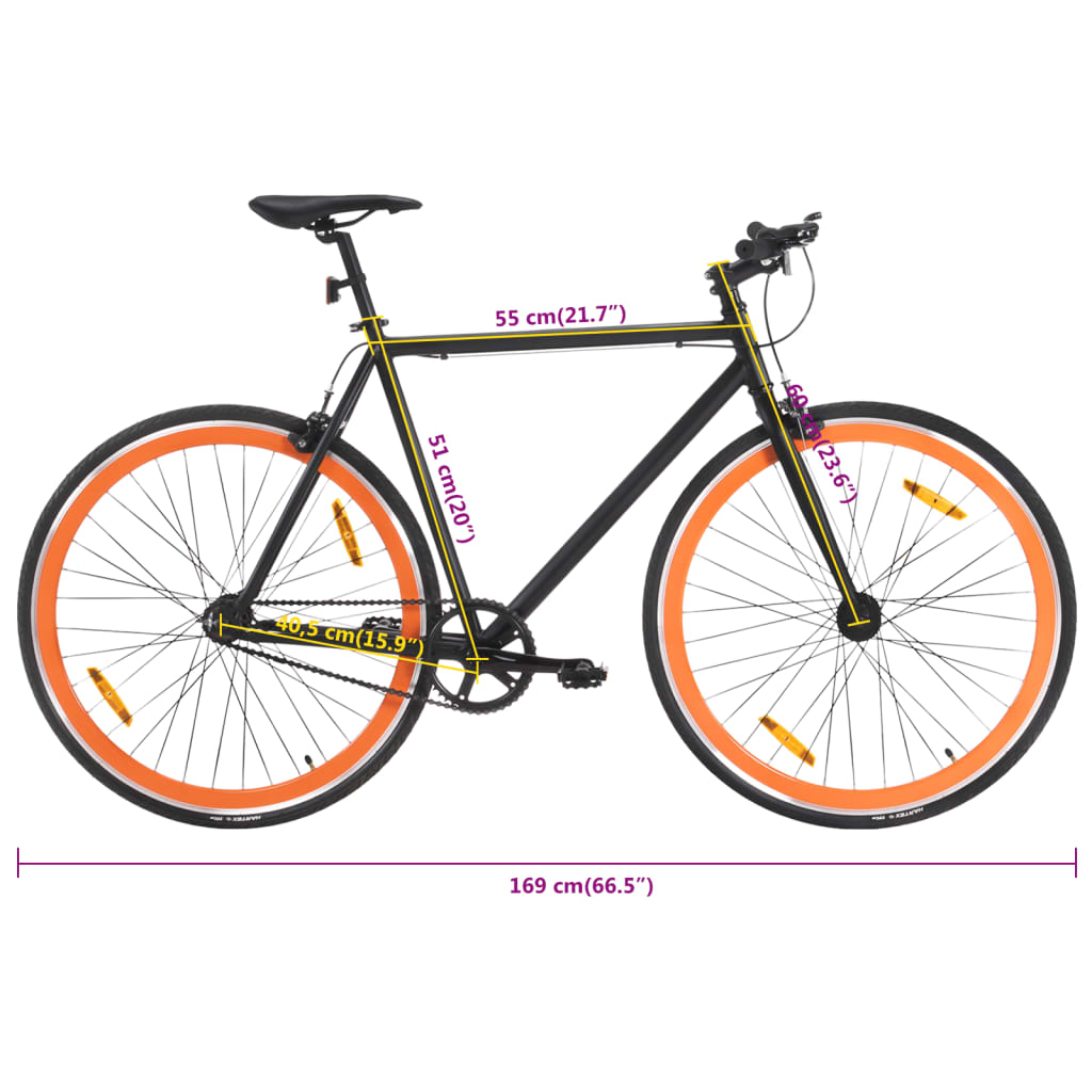 Fahrrad mit Festem Gang Schwarz und Orange 700c 51 cm