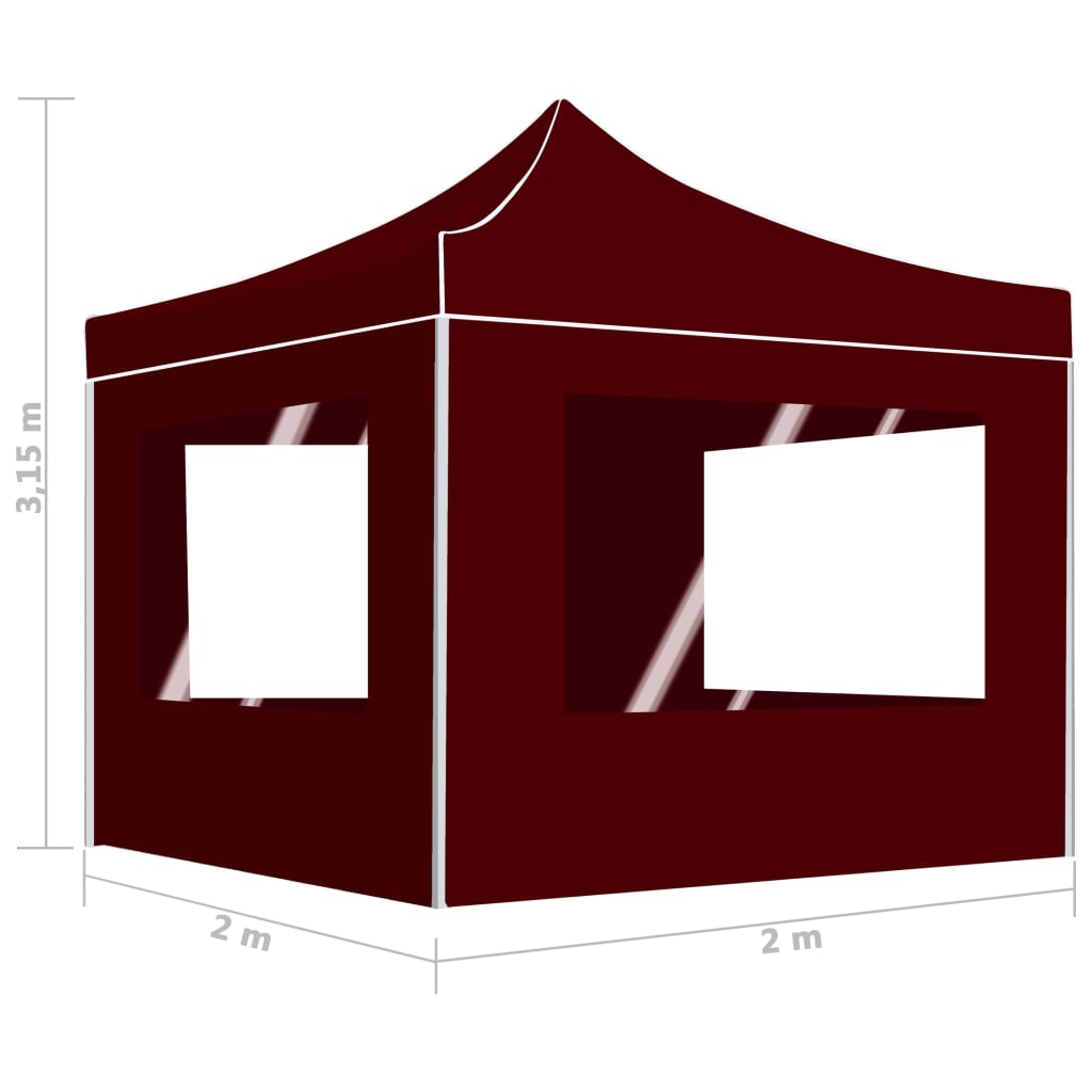 Profi-Partyzelt Faltbar mit Wänden Aluminium 2×2m Bordeauxrot